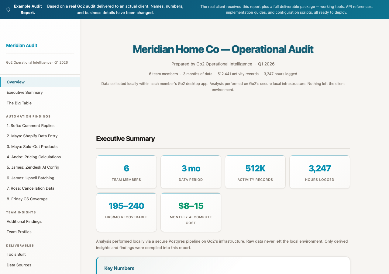 Preview of a real Meridian Home Co Workflow + AI Opportunity Package with details altered to protect privacy.